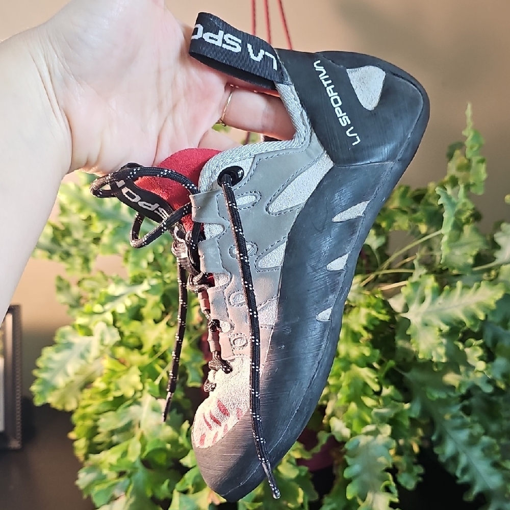 La Sportiva Climbing Shoe in Black, Gray, and Red